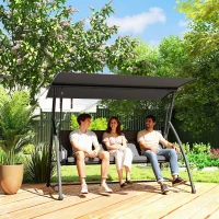 Outsunny Patio Swing Chair, 3 Person Convertible Hammock, Outdoor Swing Lounge Bed, Cushioned with Tilt Canopy, Dark Grey(m-9)