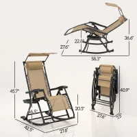 Outsunny 2 Outdoor Rocking Chairs Foldable Reclining Zero Gravity Lounge Rockers w/ Pillow Cup & Phone Holder, Beige(m-3)