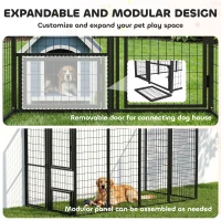 PawHut Large Dog Kennel Outdoor with Roof, 3 Doors, Expandable Heavy Duty Dog Kennel Dog Run for All Breed Sizes, 8' x 4' x 6'(m-7)