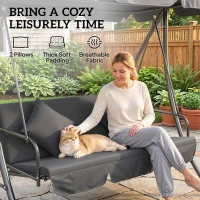 Outsunny Patio Swing Chair, 3 Person 2-in-1 Convertible Hammock, Outdoor Swing Lounge Bed, Cushioned with Tilt Canopy, Dark Grey(m-6)