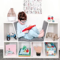 HOMCOM 6-Cubby Bookcase with Seat Cushion, Cube Storage Shelf with Reading Nook for Home Office, Study, Grey(m-9)