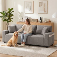 HOMCOM 3 Seater Sofa with Storage Pockets, Modern Upholstered Couch with Pocket Springs, Grey(m-10)