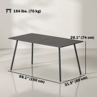 Outsunny Rectangle Patio Dining Table for 6 Person, Metal Steel Slat Outdoor Table, for Lawn, Garden, 59" x 31.5" x 29", Grey(m-3)