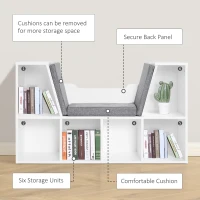 HOMCOM 6-Cubby Bookcase with Seat Cushion, Cube Storage Shelf with Reading Nook for Home Office, Study, Grey(m-8)
