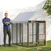 PawHut Large Dog Kennel Outdoor with Roof, 3 Doors, Expandable Heavy Duty Dog Kennel Dog Run for All Breed Sizes, 6' x 4' x 6'(m-3)