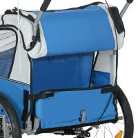 Aosom 2-in-1 Bike Trailer for Kids, Foldable 2-Seat Baby Stroller with 5-Point Harness, Rubber Wheels, Storage Bag, Blue(m-10)