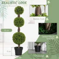 HOMCOM Set of 2 Artificial Ball Boxwood Topiary Trees, Fake Plants in Pots for Indoor Outdoor Decor, Green(m-4)