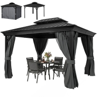 Outsunny 10' x 12' Hardtop Gazebo Permanent Pavilion w/ Double Roof Aluminum Frame Sidewalls for Patio Garden Deck, Dark Gray