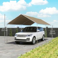 Outsunny 10' x 20' Carport Heavy Duty Galvanized Car Canopy with Included Anchor Kit, 3 Reinforced Steel Cables, Khaki(m-3)