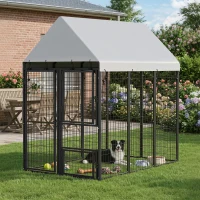 PawHut Large Dog Kennel Outdoor with Roof, 3 Doors, Expandable Heavy Duty Dog Kennel Dog Run for All Breed Sizes, 6' x 4' x 6'(m-9)