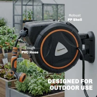 Outsunny Retractable Garden Hose Reel, 1/2" x 92ft Wall Mounted Hose Reel with 12-Pattern Nozzles, Auto Retraction, Self-Locking(m-9)