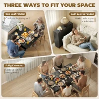 HOMCOM Extendable Dining Table, Collapsible Folding Table w/ 2-tier Shelves and Rolling Casters, Black(m-4)