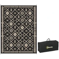 Outsunny Reversible Outdoor Rug, Waterproof Plastic Straw with Carry Bag, 9' x 12', Black & Beige Rhombus(m-11)