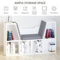 HOMCOM 6-Cubby Bookcase with Seat Cushion, Cube Storage Shelf with Reading Nook for Home Office, Study, Grey(m-7)