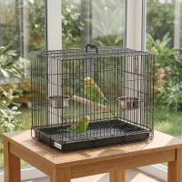 PawHut Bird Cage Portable w/ Slide-Out Tray Travel Cage for Parakeets w/ Perch & Food Bowls Black(m-9)