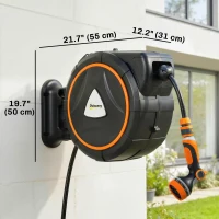 Outsunny Retractable Garden Hose Reel, 1/2" x 92ft Wall Mounted Hose Reel with 12-Pattern Nozzles, Auto Retraction, Self-Locking(m-3)
