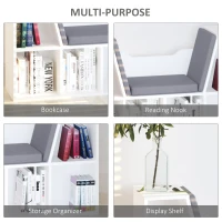 HOMCOM 6-Cubby Bookcase with Seat Cushion, Cube Storage Shelf with Reading Nook for Home Office, Study, Grey(m-6)