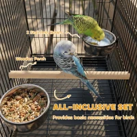PawHut Bird Cage Portable w/ Slide-Out Tray Travel Cage for Parakeets w/ Perch & Food Bowls Black(m-7)