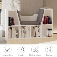 HOMCOM 6-Cubby Bookcase with Seat Cushion, Cube Storage Shelf with Reading Nook for Home Office, Study, Grey(m-5)