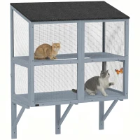 PawHut Catio Outdoor Cat Enclosure Wall-Mounted 2-Level Outdoor Cat House with Waterproof Roof 39.4" Grey(m-11)