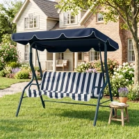 Outsunny Outdoor Porch Swing with Adjustable Canopy, 3-Seater Patio Swing Chair with Cushion, Blue(m-9)
