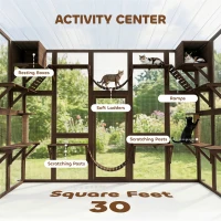 PawHut Catio Playground Cat Window Box Outside Enclosure for Multiple Cats w/ Shelves & Bridges, Coffee Brown(m-5)