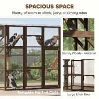 PawHut Catio Playground Cat Window Box Outside Enclosure for Multiple Cats w/ Shelves & Bridges, Coffee Brown(m-7)
