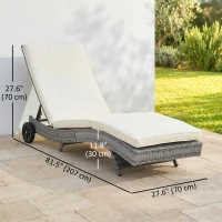 Outsunny Outdoor Adjustable Wicker Chaise Lounge Chair with Cushion & Wheels for Patio, Deck, Poolside, Cream White(m-3)
