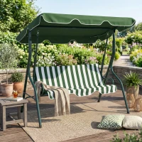Outsunny Outdoor Porch Swing with Adjustable Canopy, 3-Seater Patio Swing Chair with Cushion, Green(m-10)