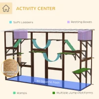 PawHut Large Outdoor Catio with Condos, Platforms, Doors, Ladders, Weather-Resistant Roof, Espresso(m-5)