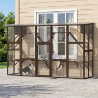 PawHut Catio Playground Cat Window Box Outside Enclosure for Multiple Cats w/ Shelves & Bridges, Coffee Brown(m-10)