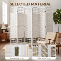 HOMCOM 6 Panel Folding Room Divider, Portable Privacy Screen, Wave Fiber Room Partition for Home Office, White(m-5)