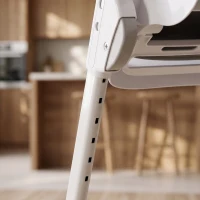 Qaba High Chair with Wheels, Double Tray, Foldable Baby Seat with Adjustable Seat Height, Backrest, Footrest and Tray, Grey(m-9)
