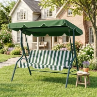 Outsunny Outdoor Porch Swing with Adjustable Canopy, 3-Seater Patio Swing Chair with Cushion, Green(m-9)