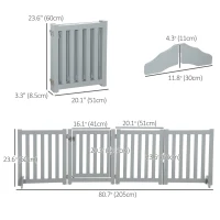 PawHut 23.5"H Foldable Dog Gate with Door, 4 Panels Freestanding Pet Gate Barriers Indoor with Support Feet, Puppy Fence for Dogs, Grey(m-3)