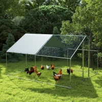 PawHut Metal Chicken Coop, 9.8 x 11.2 FT Walk-in Chicken Run with Cover, Lockable Door, Outdoor Poultry Cage for 10-15 Chickens(m-9)