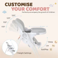 Qaba High Chair with Wheels, Double Tray, Foldable Baby Seat with Adjustable Seat Height, Backrest, Footrest and Tray, Grey(m-4)