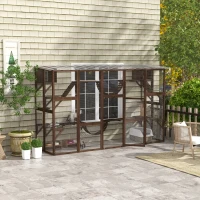 PawHut Large Outdoor Catio with Condos, Platforms, Doors, Ladders, Weather-Resistant Roof, Espresso(m-8)