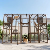 PawHut Catio Playground Cat Window Box Outside Enclosure for Multiple Cats w/ Shelves & Bridges, Coffee Brown(m-8)