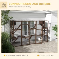 PawHut Large Outdoor Catio with Condos, Platforms, Doors, Ladders, Weather-Resistant Roof, Espresso(m-4)