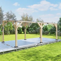 Outsunny 10' x 20' Wooden Gazebo, Hardtop Lean-to Gazebo Pergola with Galvanized Steel Sloped Roof, Light Walnut(m-3)