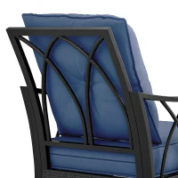 Outsunny Outdoor Wicker Rocking Chair with Padded Cushions, Aluminum Furniture, Rattan Porch Rocker Chair w/ Armrest, Navy Blue(m-11)