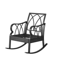 Outsunny Outdoor Wicker Rocking Chair with Padded Cushions, Aluminum Furniture, Rattan Porch Rocker Chair w/ Armrest, Navy Blue(m-15)