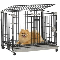 PawHut Dog Crate, 24 Inch Metal Dog Cage with Removable Tray, Lockable Wheels, 2 Doors for Small Breeds, Black(m-11)