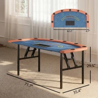 Soozier Poker Table Foldable, 72" Portable Casino Blackjack Table for 8 Players with Felt Surface, Cup Holders, Blue(m-3)