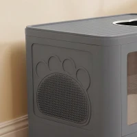 PawHut Cat Litter Box, Front Enter & Top Exit Cat Litter Tray with Scoop, Pull-out Tray, Easy to Clean, Grey(m-10)