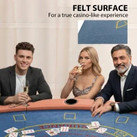 Soozier Poker Table Foldable, 72" Portable Casino Blackjack Table for 8 Players with Felt Surface, Cup Holders, Blue(m-6)