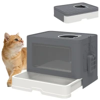 PawHut Cat Litter Box, Front Enter & Top Exit Cat Litter Tray with Scoop, Pull-out Tray, Easy to Clean, Grey(m-11)