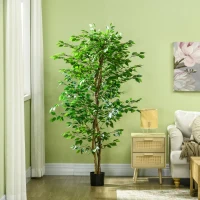 HOMCOM 6ft Artificial Trees Ficus, Indoor Fake Plant with Pot, for Home Decor(m-9)