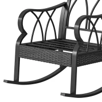 Outsunny Outdoor Wicker Rocking Chair with Padded Cushions, Aluminum Furniture, Rattan Porch Rocker Chair w/ Armrest, Navy Blue(m-12)